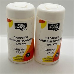 Набор Влажные салфетки Home Protect антибактериальные в тубе, 100 шт - 2 упаковки НР800005/2 - фото 6755