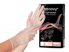 Перчатки виниловые прозрачные BENOVY размер L 50 пар MVYT40T504