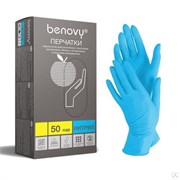 Перчатки нитриловые голубые BENOVY размер M 50 пар MC-NPFFT-BB-CL-503